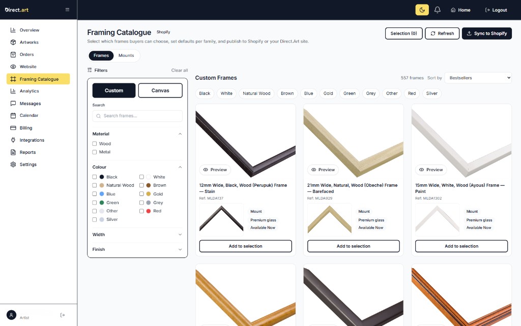 Gallery-grade framing catalogue